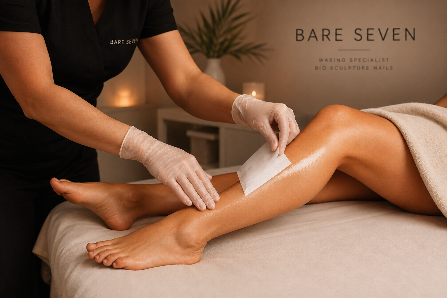 Natural nude Bio Sculpture manicure in a warm, calm salon setting